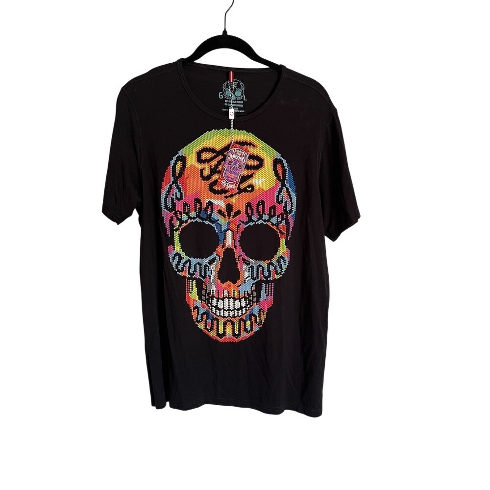 Ay Guey T-Shirt‎ Unisex Adults Size L Black Sugar Skull Sequin Dot Graphic